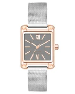 Mesh Bracelet Watch With Rectangular Case