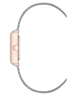 Mesh Bracelet Watch With Rectangular Case -Nine West Shop NW 3091GYRT SIDE